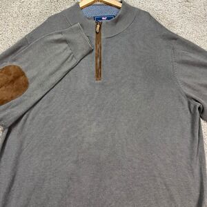 Vineyard Vines Pullover Men 2XL Gray Brown Long Sleeve 1/4 Zip Suede Elbow Patch